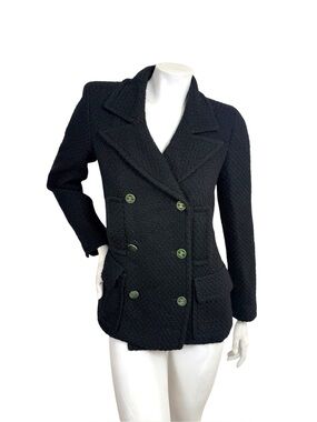 Chanel 01A Black Bouclé Double Breasted CC Jacket
